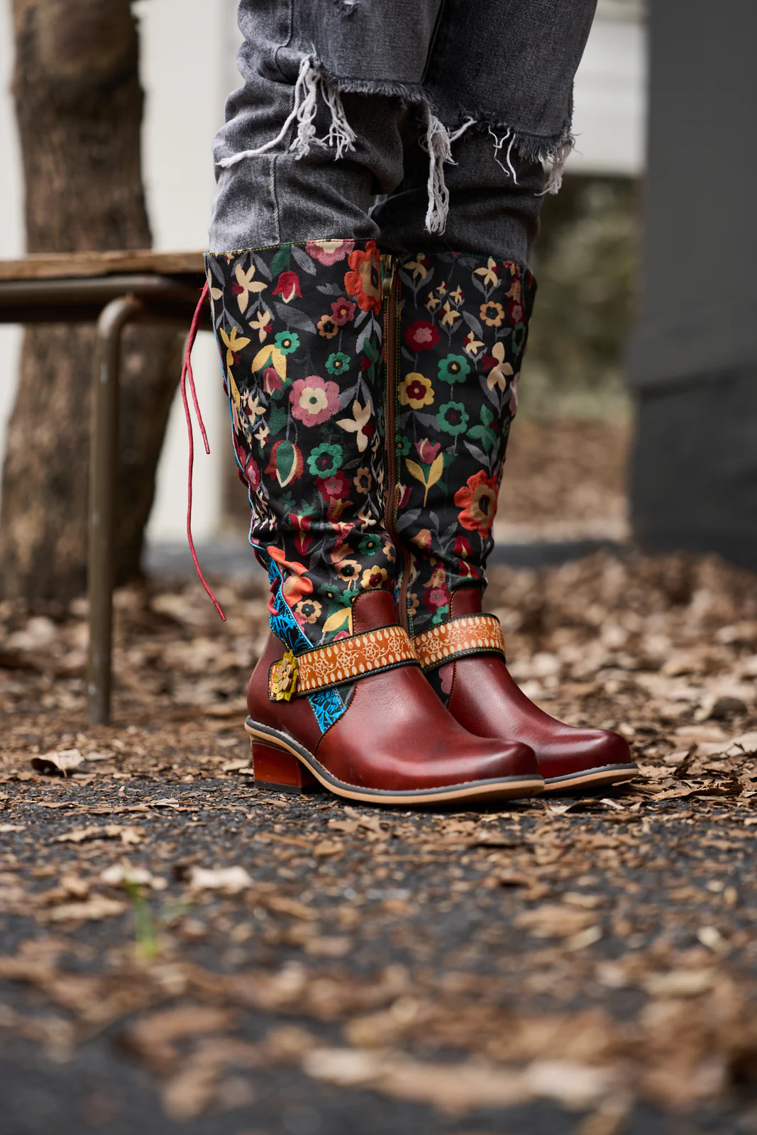 Soffia | Field Dreams Floral Jacquard Leather Knee-High Boots - Image 2