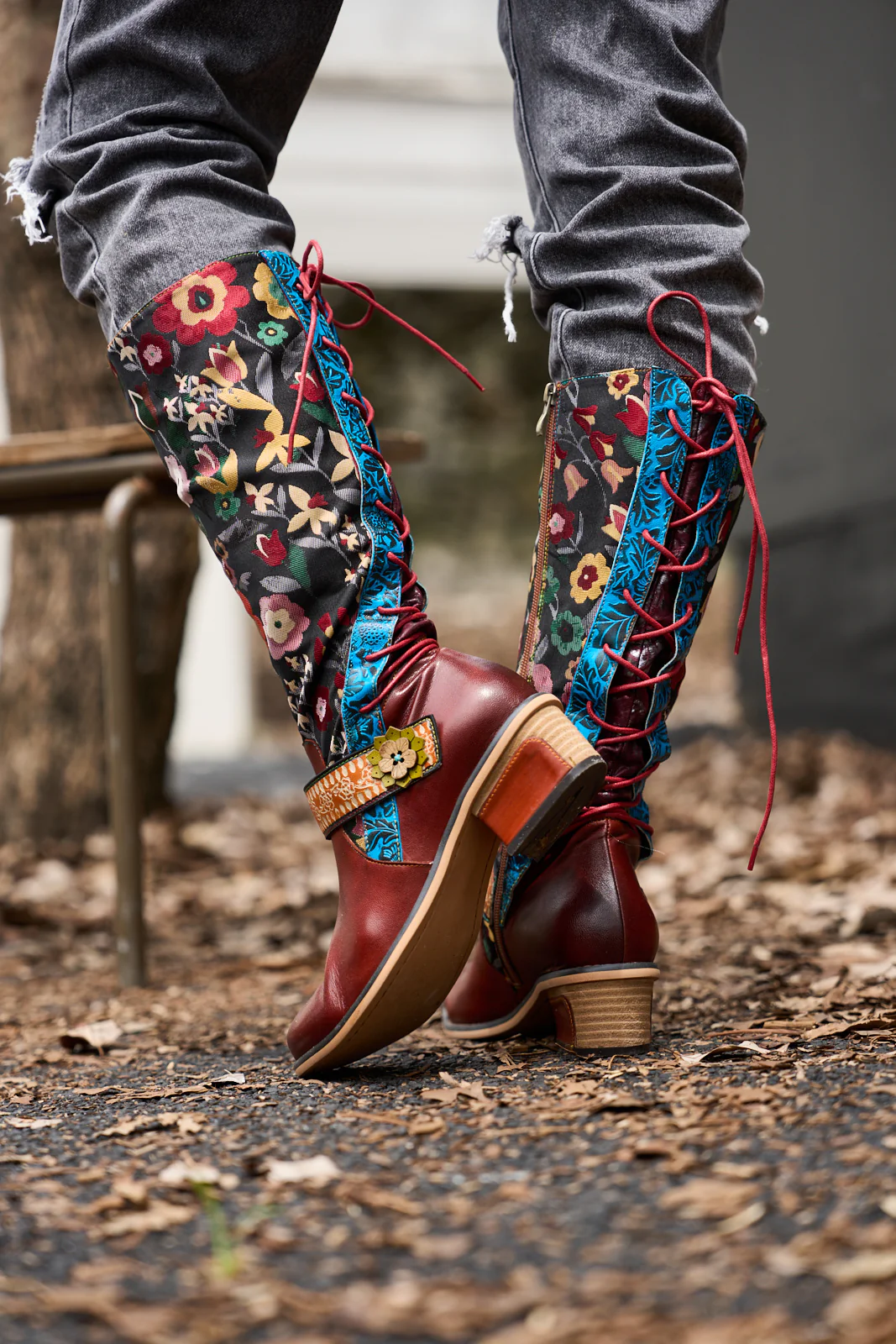 Soffia | Field Dreams Floral Jacquard Leather Knee-High Boots - Image 3
