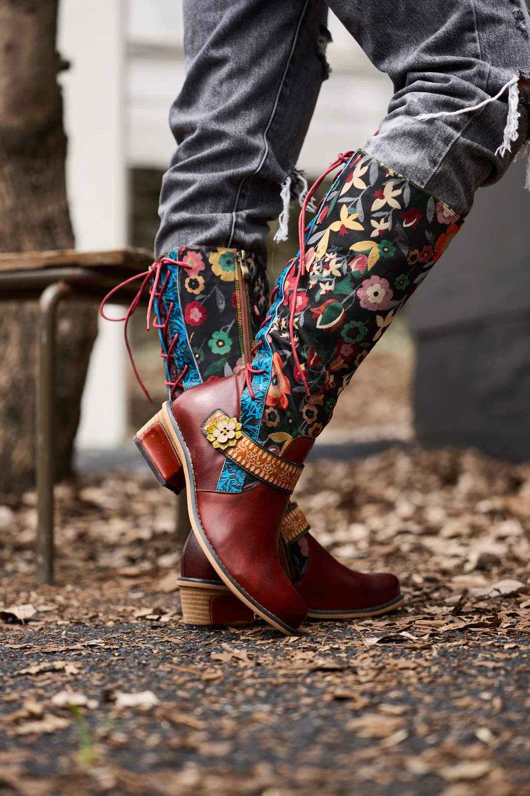 Soffia | Field Dreams Floral Jacquard Leather Knee-High Boots - Image 5