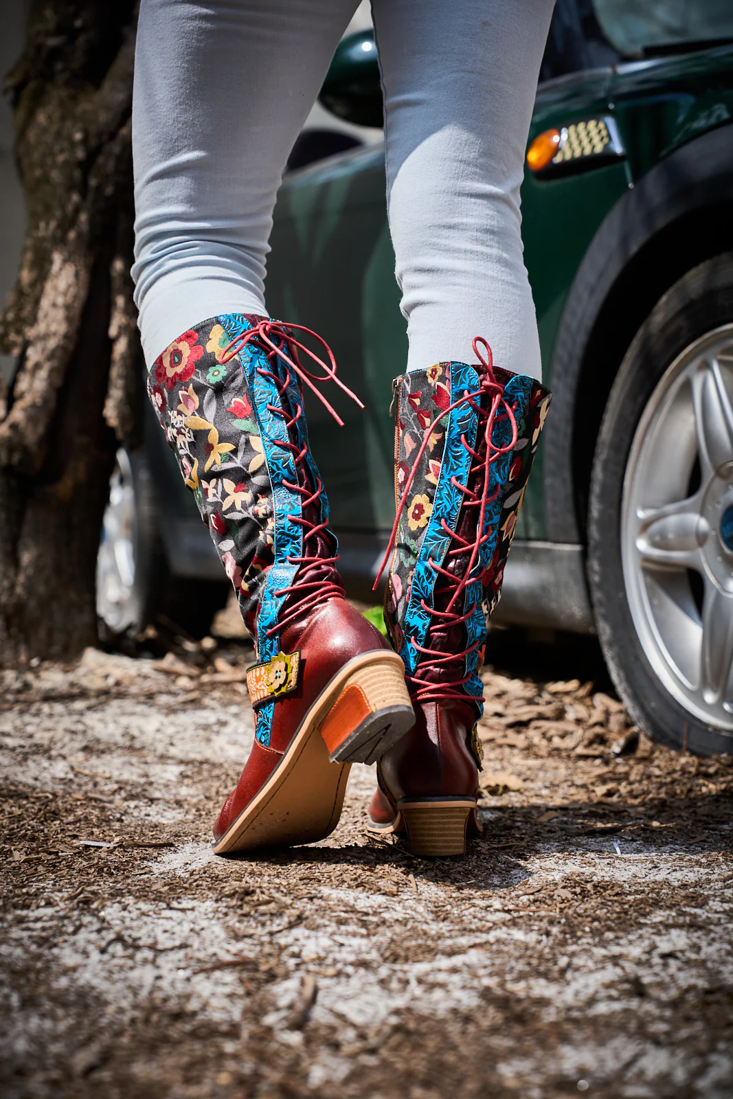 Soffia | Field Dreams Floral Jacquard Leather Knee-High Boots - Image 6