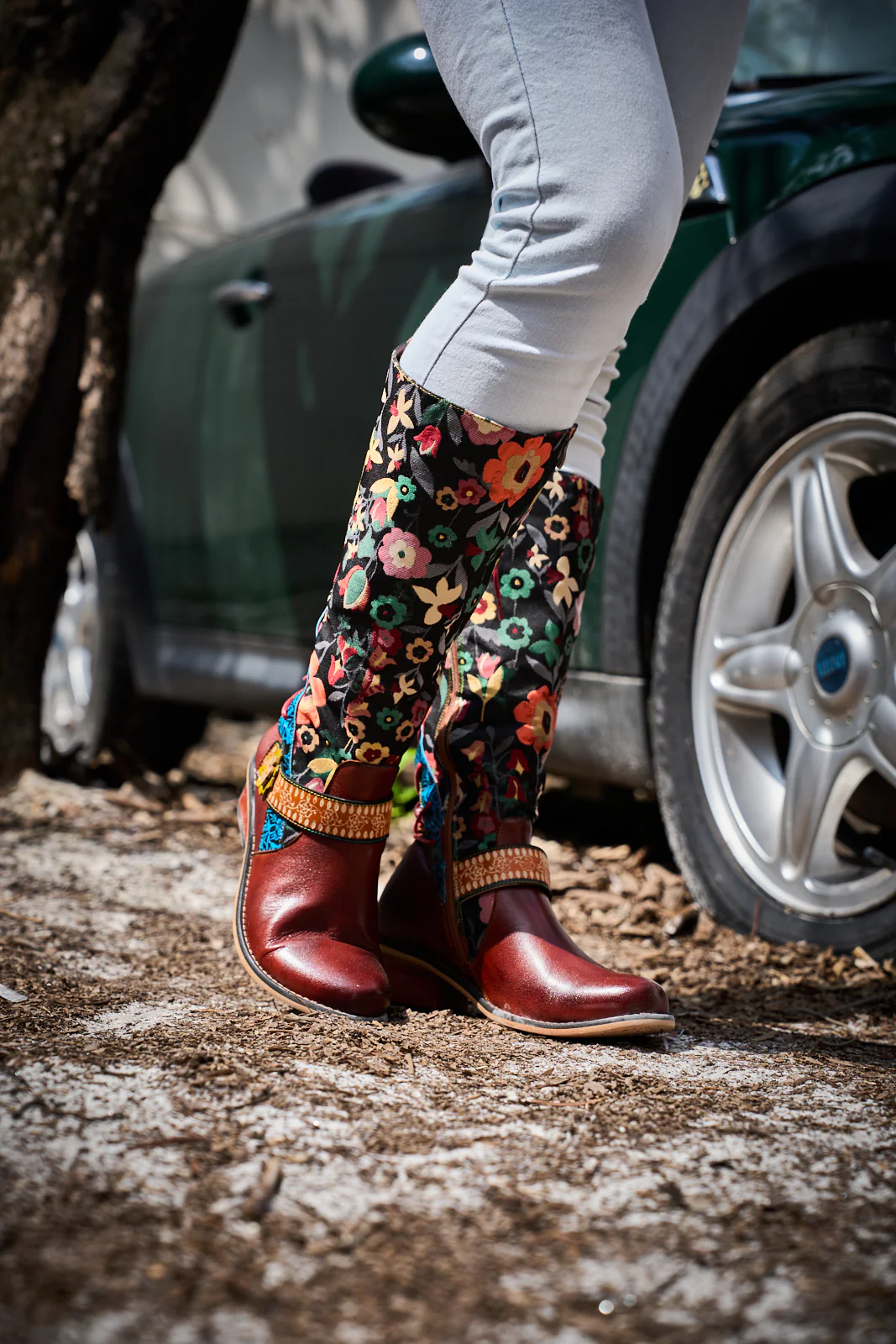 Soffia | Field Dreams Floral Jacquard Leather Knee-High Boots - Image 7
