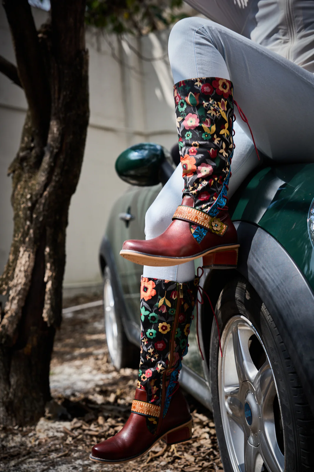 Soffia | Field Dreams Floral Jacquard Leather Knee-High Boots - Image 8