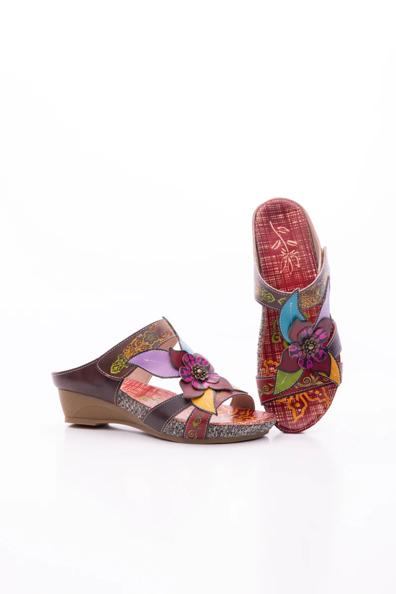 SOFFIA | FLOR DE PARAISO LEATHER WEDGE SANDAL - BROWN - Image 10