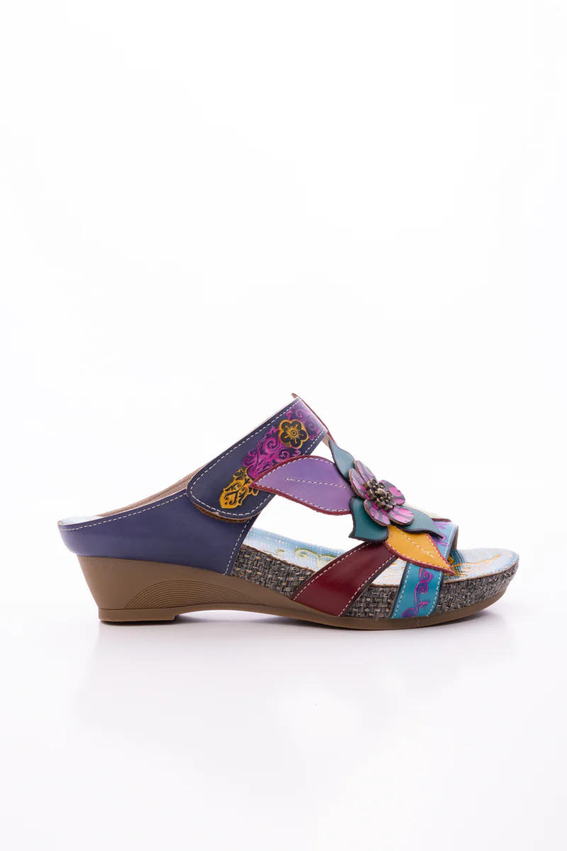 SOFFIA | FLOR DE PARAISO LEATHER WEDGE SANDAL - NAVY - Image 13