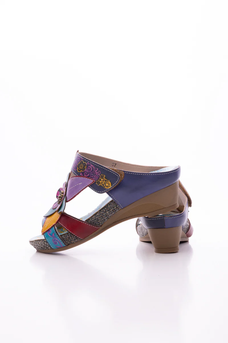 SOFFIA | FLOR DE PARAISO LEATHER WEDGE SANDAL - NAVY - Image 14