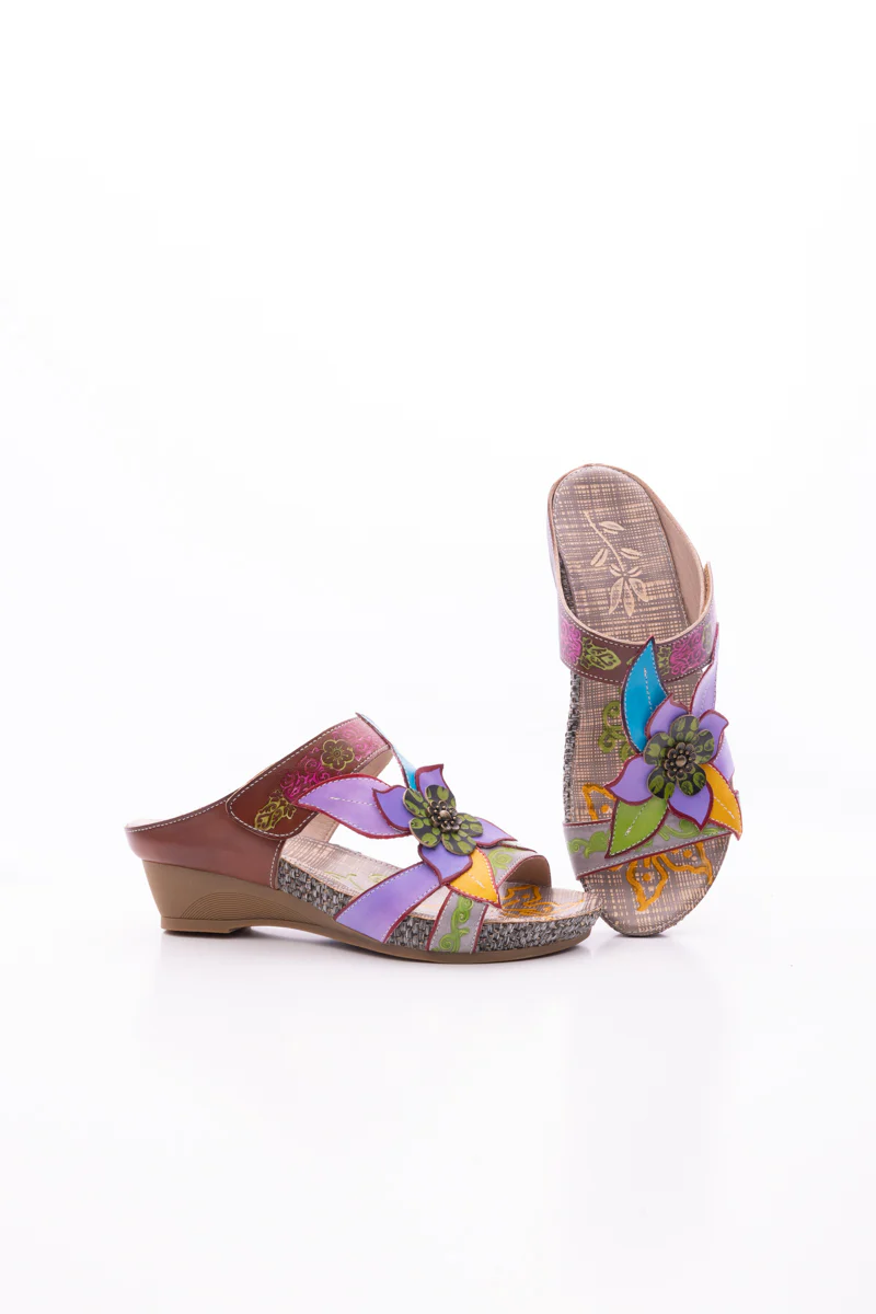 SOFFIA | FLOR DE PARAISO LEATHER WEDGE SANDAL - PURPLE - Image 10