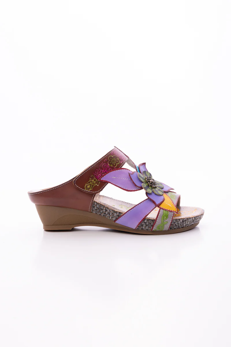 SOFFIA | FLOR DE PARAISO LEATHER WEDGE SANDAL - PURPLE - Image 11
