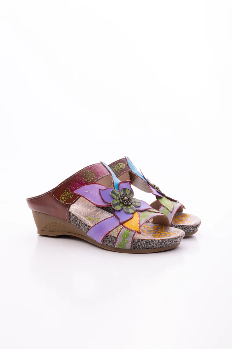 SOFFIA | FLOR DE PARAISO LEATHER WEDGE SANDAL - PURPLE - Image 9