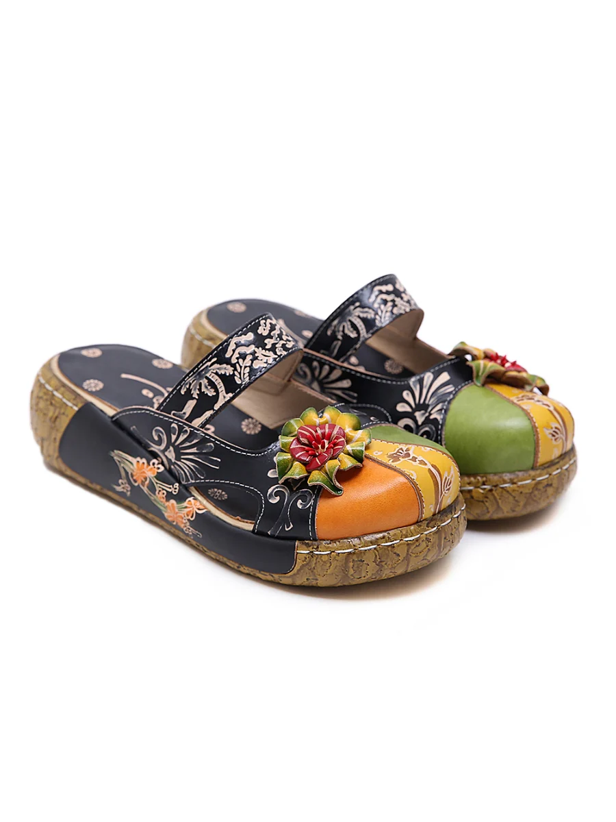 SOFFIA | FLORAL-APPLIQUE LEATHER PLATFORM SANDAL - Image 2