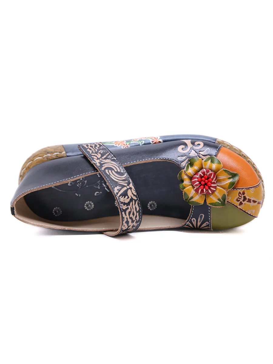 SOFFIA | FLORAL-APPLIQUE LEATHER PLATFORM SANDAL - Image 3
