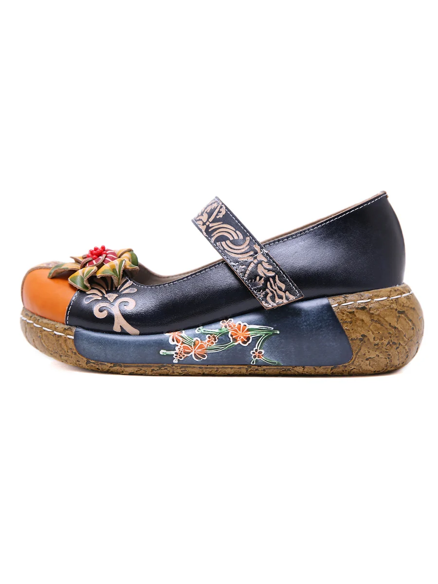 SOFFIA | FLORAL-APPLIQUE LEATHER PLATFORM SANDAL - Image 4