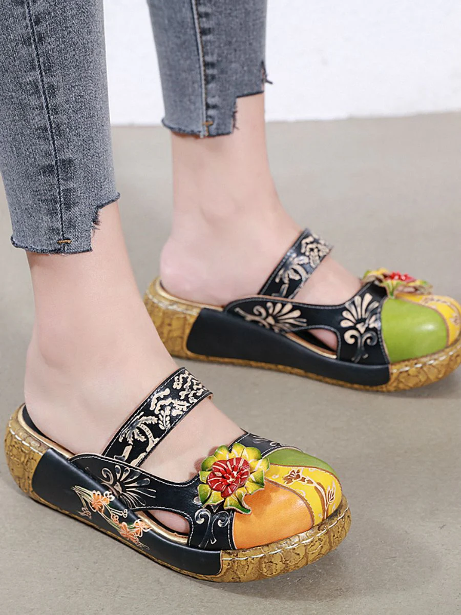 SOFFIA | FLORAL-APPLIQUE LEATHER PLATFORM SANDAL - Image 7