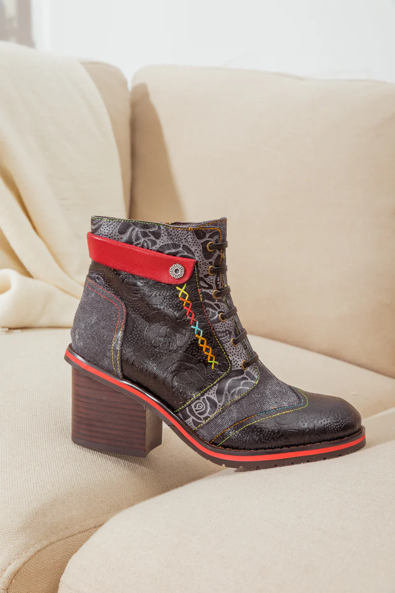 SOFFIA | FLORAL EMBOSSED LEATHER COMBAT BOOT - Image 11