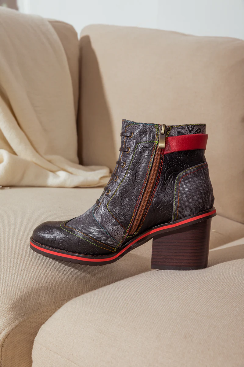 SOFFIA | FLORAL EMBOSSED LEATHER COMBAT BOOT - Image 12