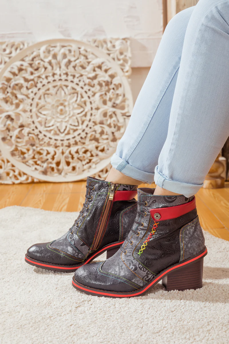 SOFFIA | FLORAL EMBOSSED LEATHER COMBAT BOOT - Image 6