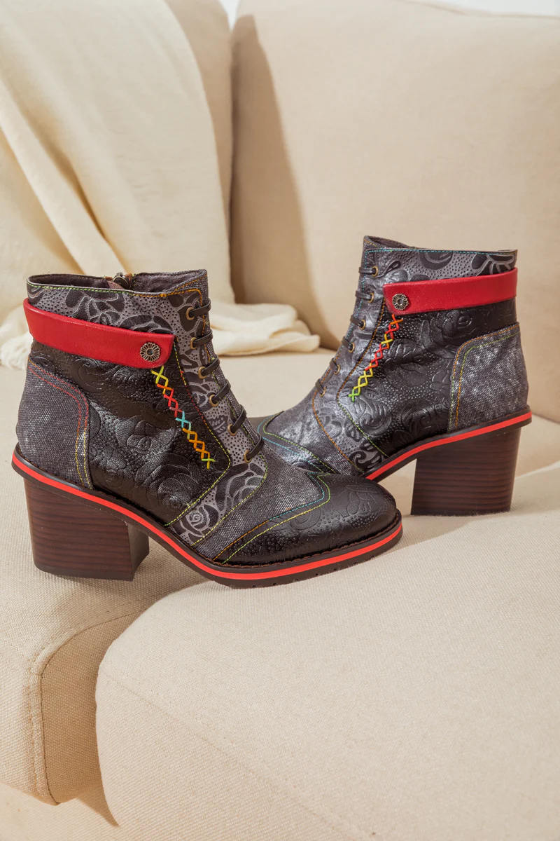 SOFFIA | FLORAL EMBOSSED LEATHER COMBAT BOOT - Image 9