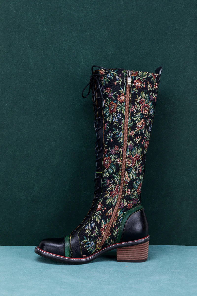 SOFFIA | FLORAL PATCHWORK APPLIQUE LEATHER CANVAS BOOT - Image 10