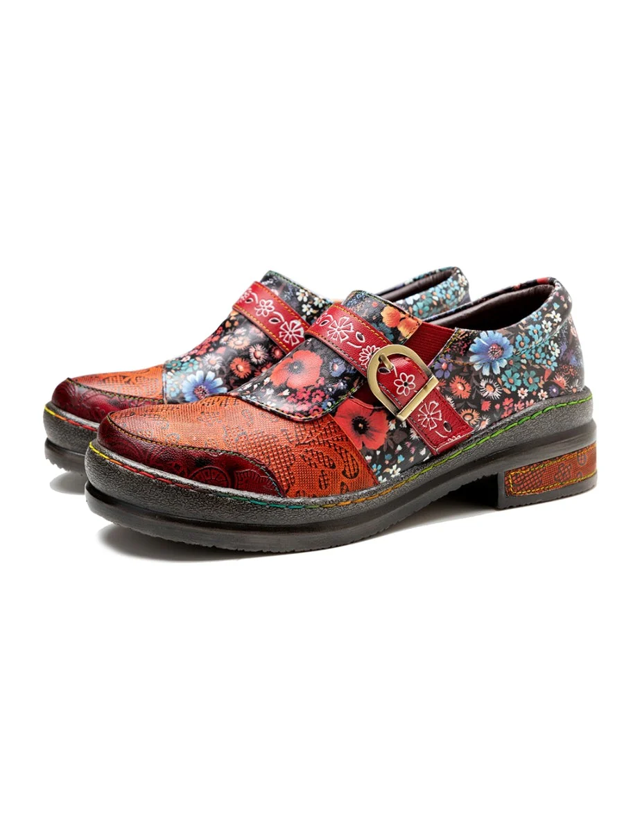 SOFFIA | Floral Printed Boho Genuine Leather Sneakers Oxford Shoes - Image 5