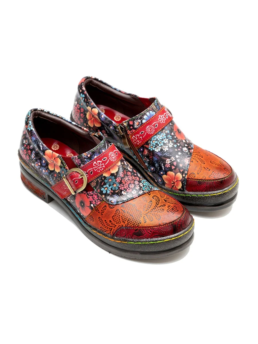 SOFFIA | Floral Printed Boho Genuine Leather Sneakers Oxford Shoes - Image 6