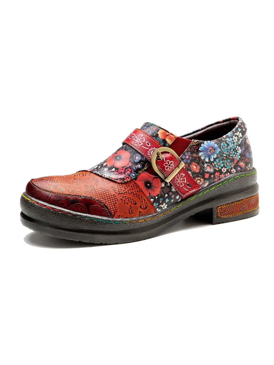 SOFFIA | Floral Printed Boho Genuine Leather Sneakers Oxford Shoes - Image 7