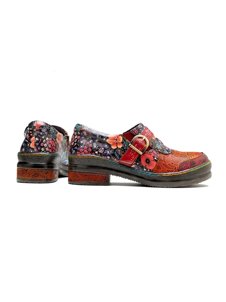SOFFIA | Floral Printed Boho Genuine Leather Sneakers Oxford Shoes - Image 8