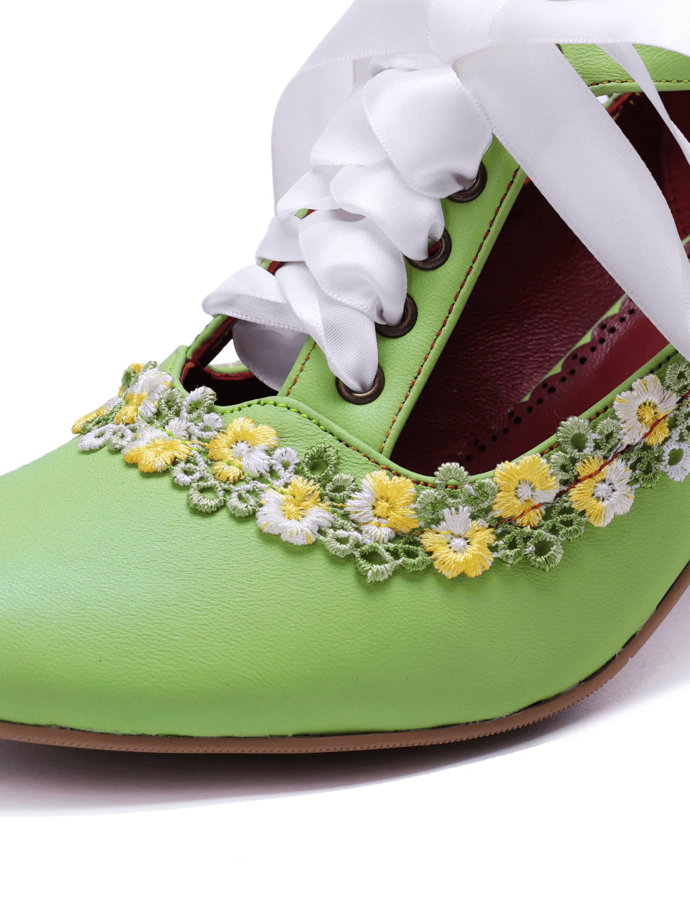 Soffia | Florenza Floral Lace Trim Leather Oxford - green - Image 11