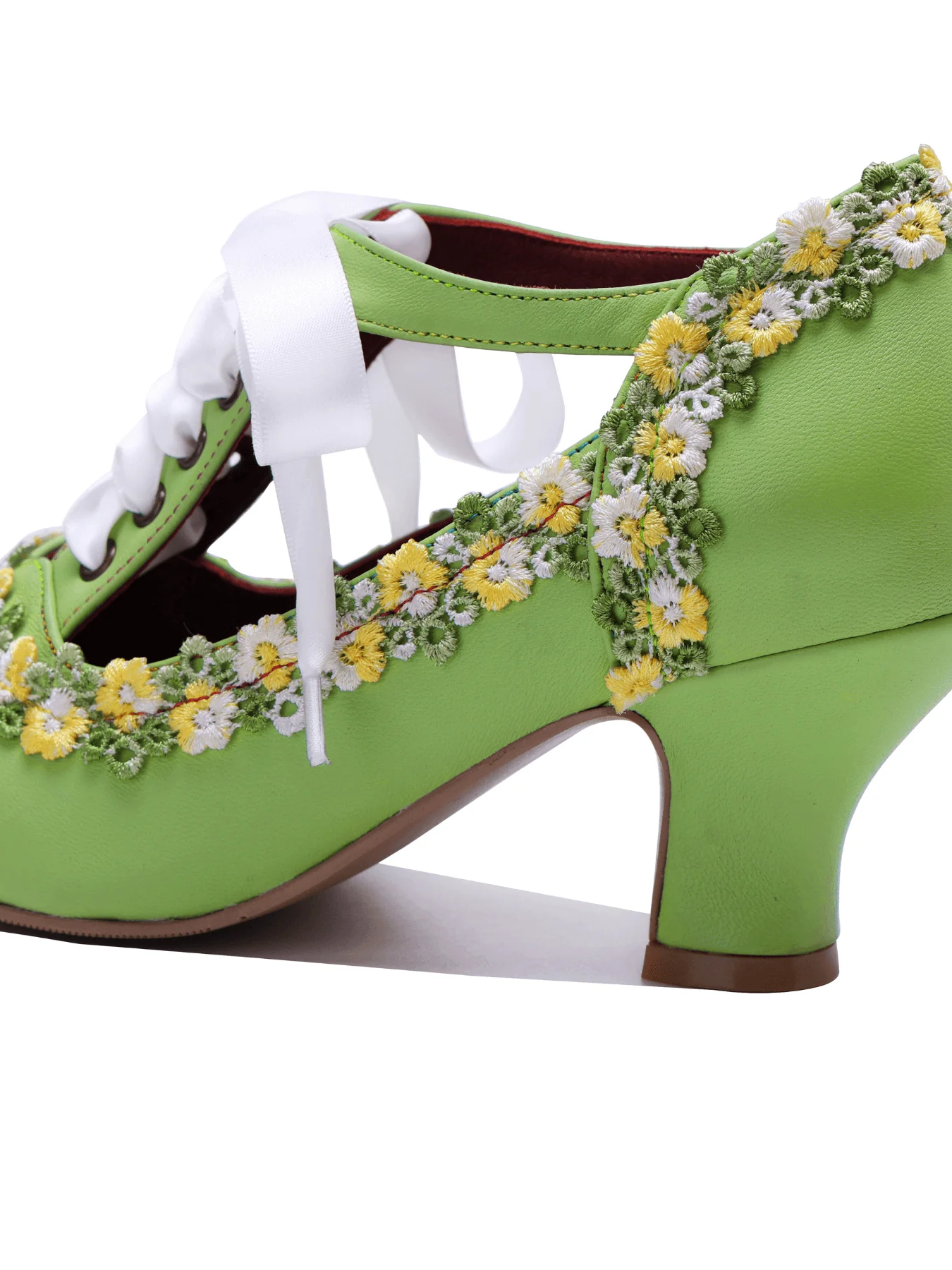 Soffia | Florenza Floral Lace Trim Leather Oxford - green - Image 12