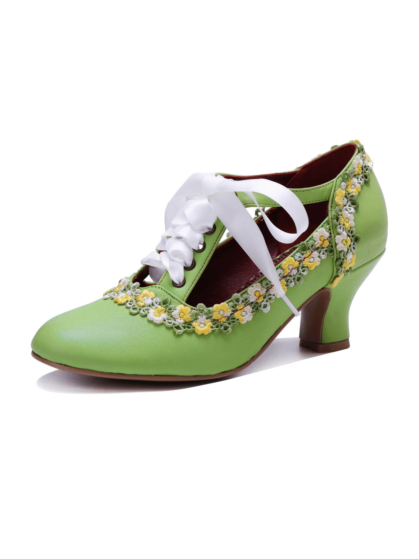 Soffia | Florenza Floral Lace Trim Leather Oxford - green - Image 3