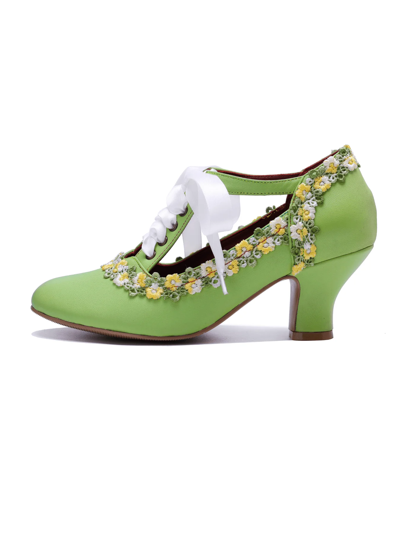 Soffia | Florenza Floral Lace Trim Leather Oxford - green - Image 4