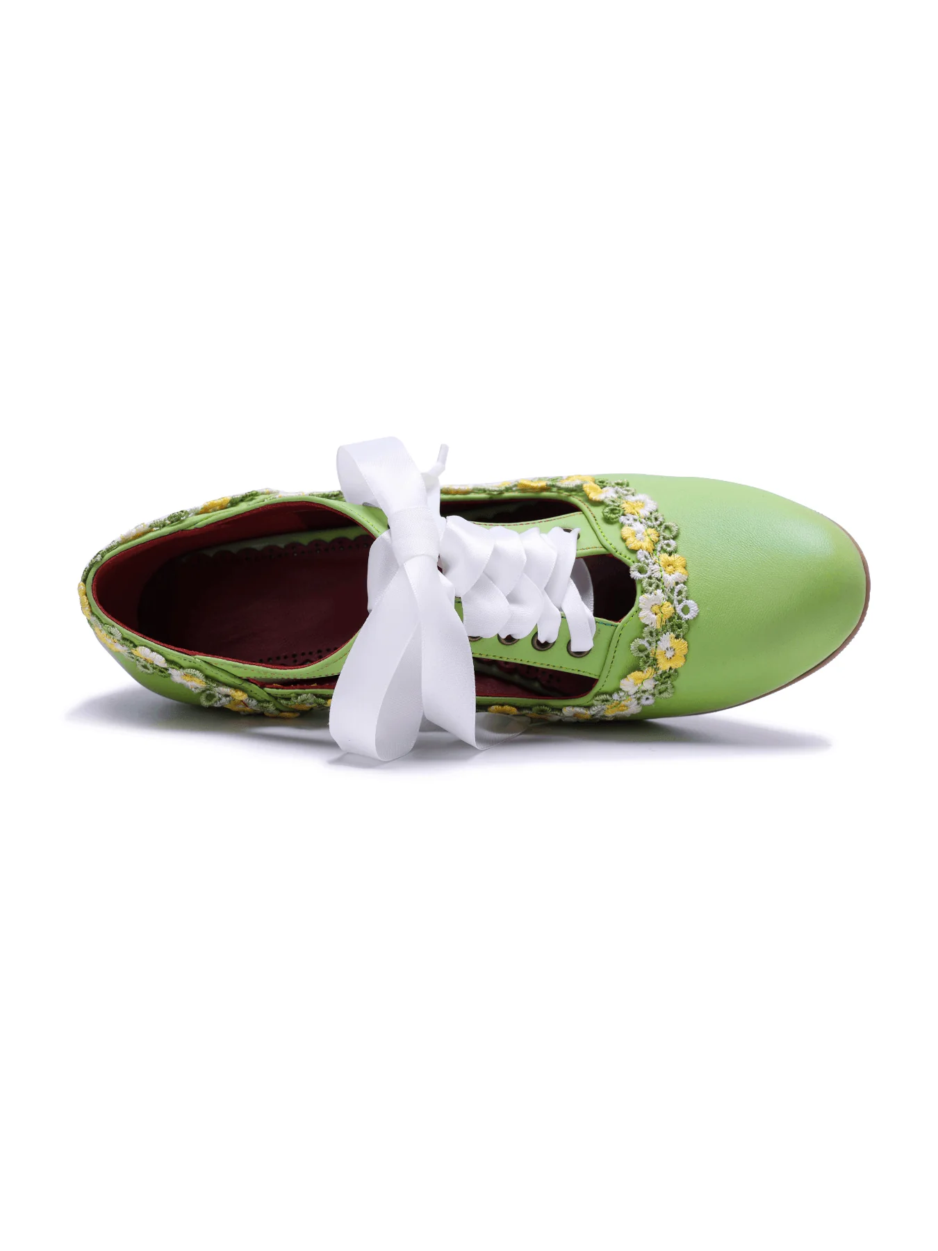 Soffia | Florenza Floral Lace Trim Leather Oxford - green - Image 5