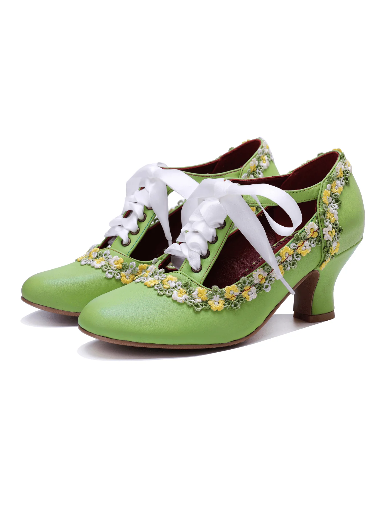 Soffia | Florenza Floral Lace Trim Leather Oxford - green - Image 7