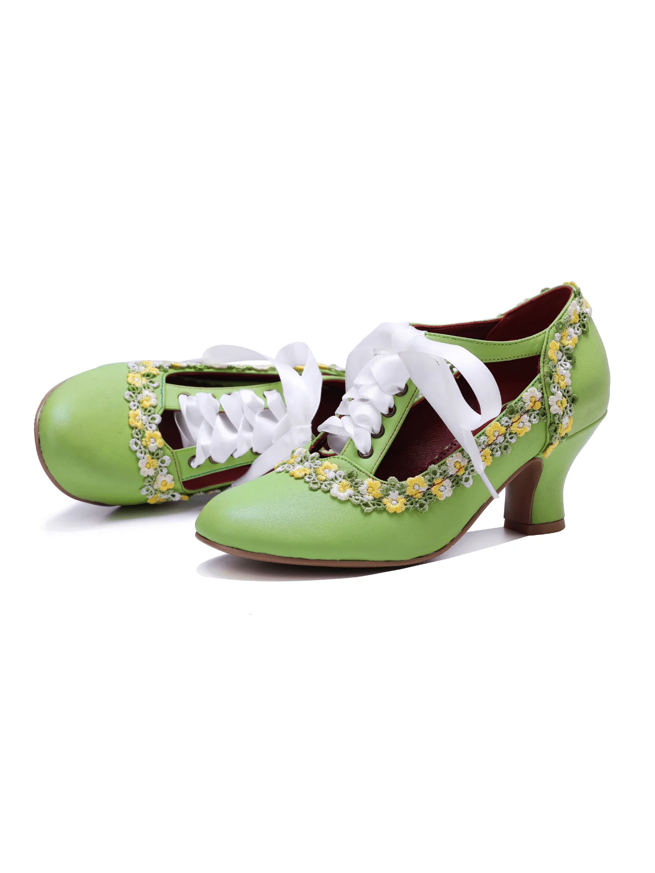 Soffia | Florenza Floral Lace Trim Leather Oxford - green - Image 8
