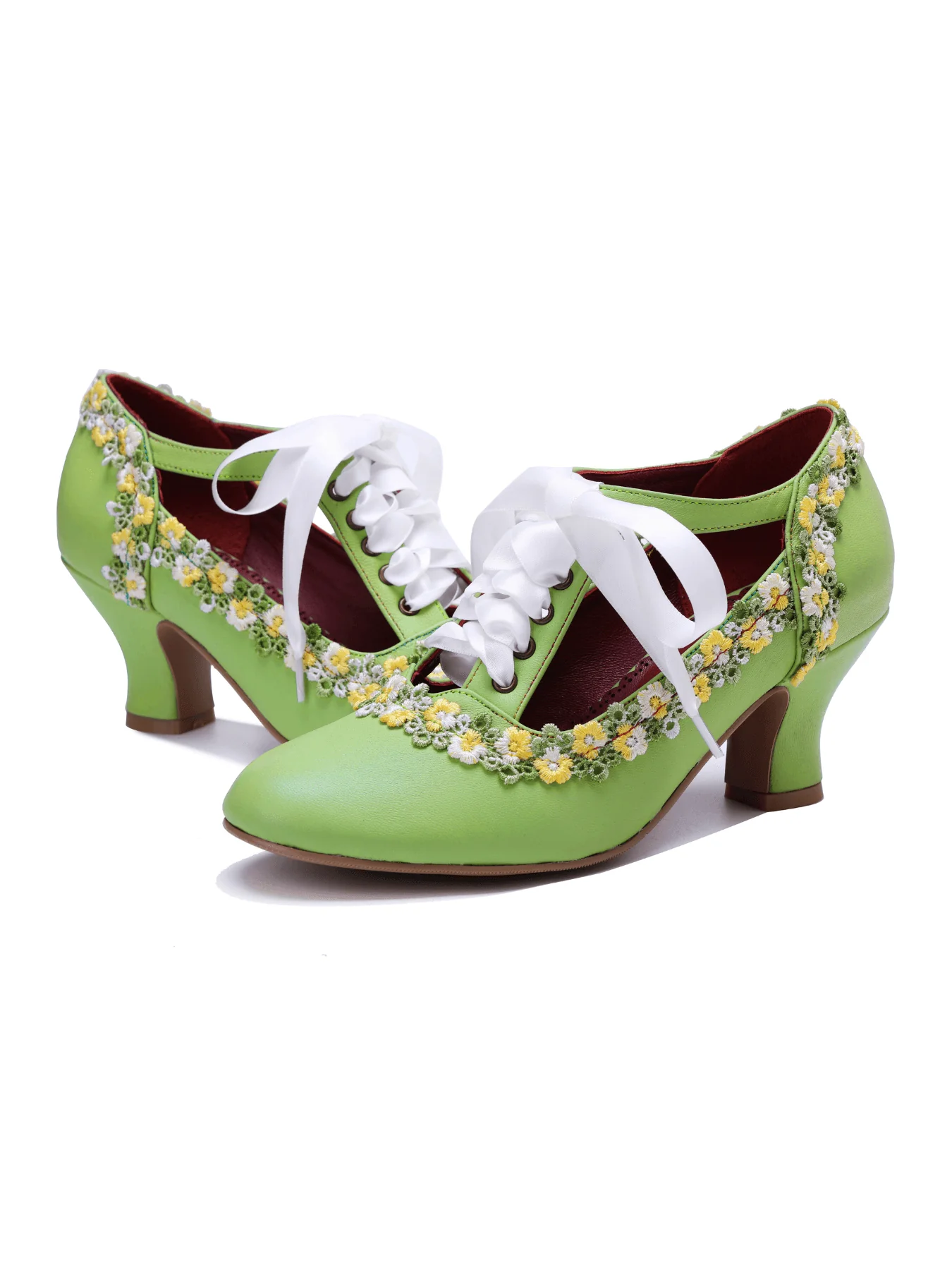 Soffia | Florenza Floral Lace Trim Leather Oxford - green - Image 9