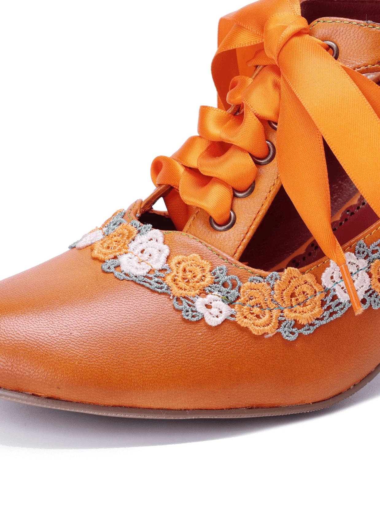 Soffia | Florenza Floral Lace Trim Leather Oxford - orange - Image 11