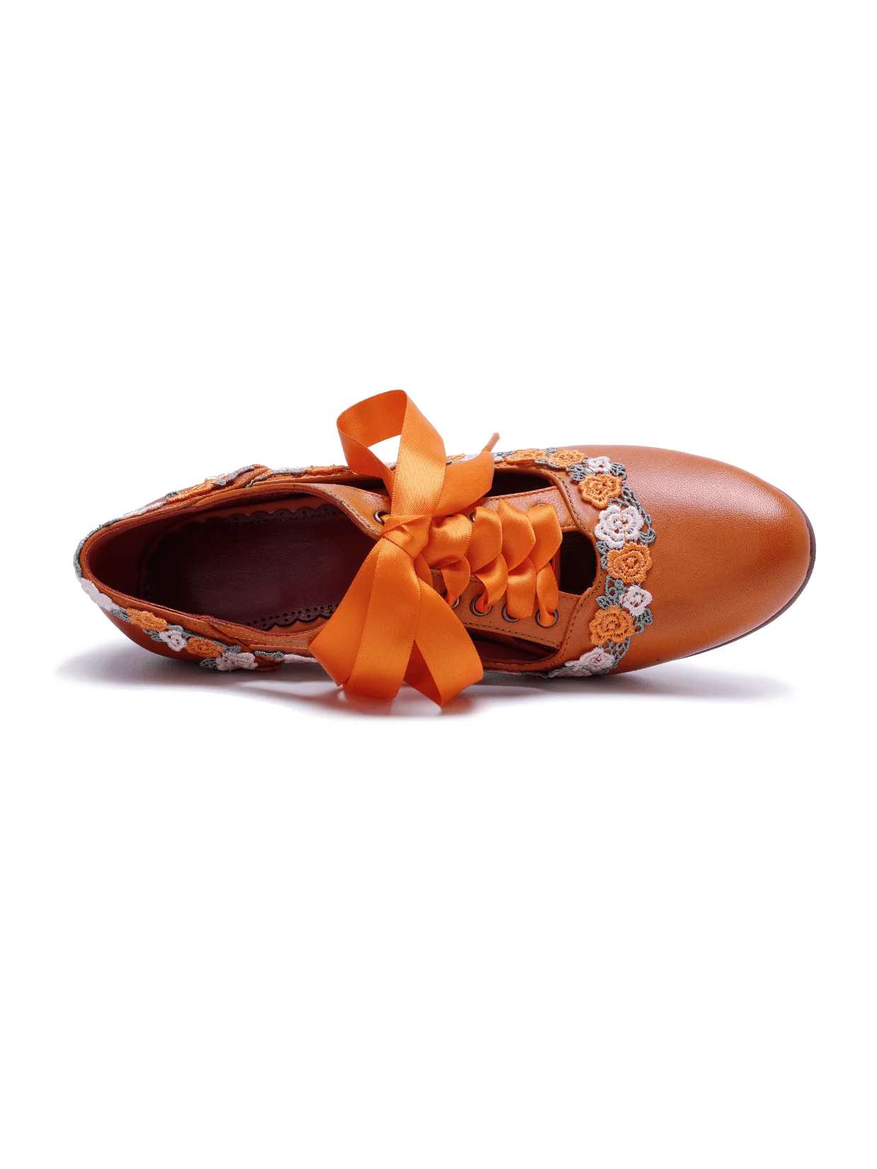 Soffia | Florenza Floral Lace Trim Leather Oxford - orange - Image 9
