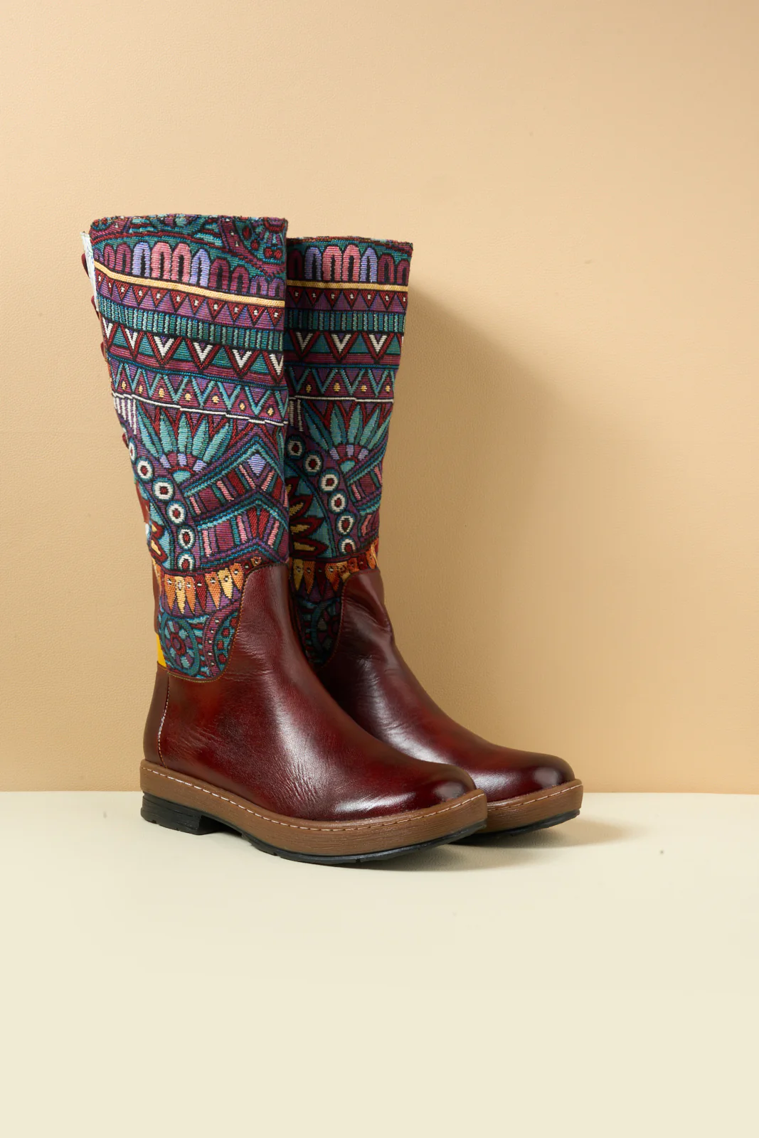 Soffia | Folks Ethnic Embroidery Leather Knee-High Boots - Image 10