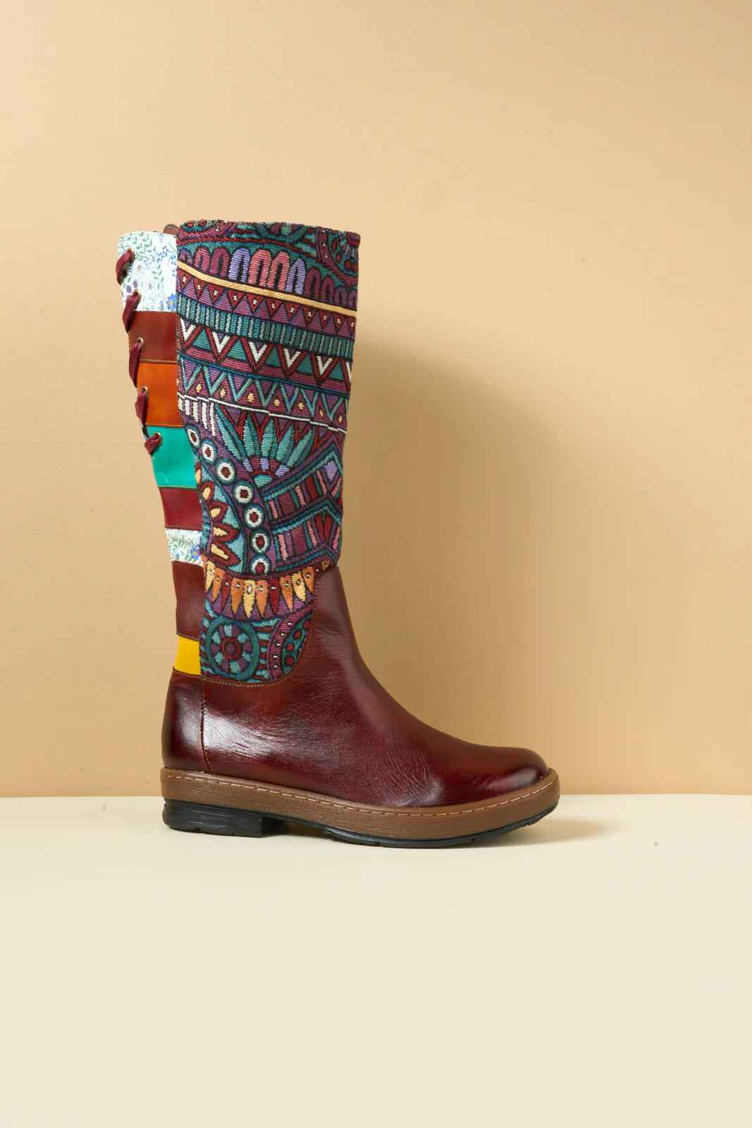 Soffia | Folks Ethnic Embroidery Leather Knee-High Boots - Image 11