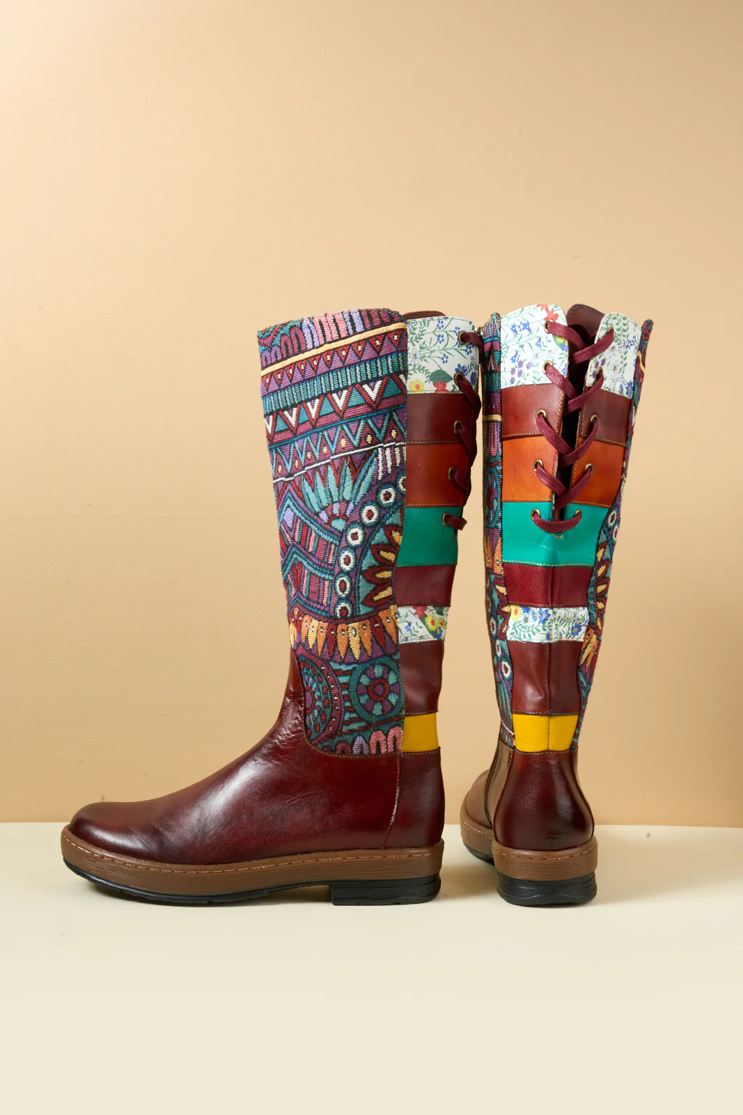 Soffia | Folks Ethnic Embroidery Leather Knee-High Boots - Image 12