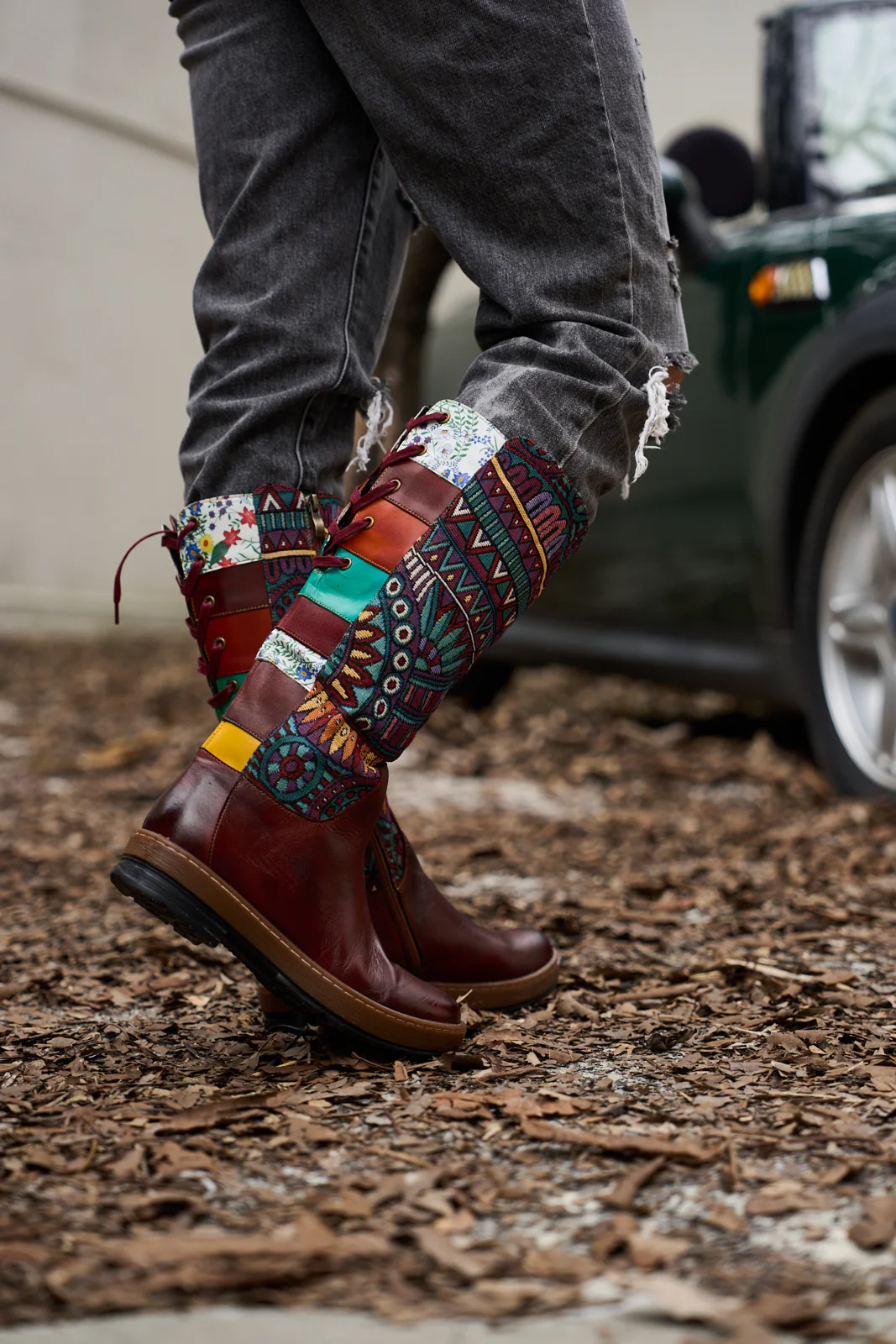 Soffia | Folks Ethnic Embroidery Leather Knee-High Boots - Image 5