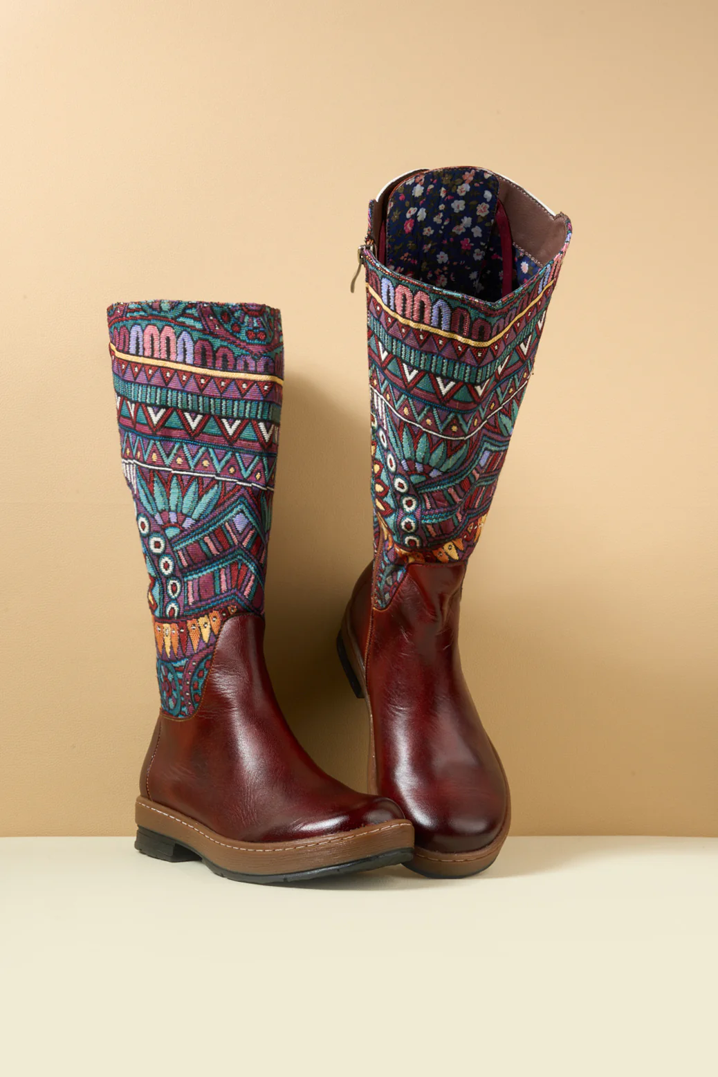 Soffia | Folks Ethnic Embroidery Leather Knee-High Boots - Image 9