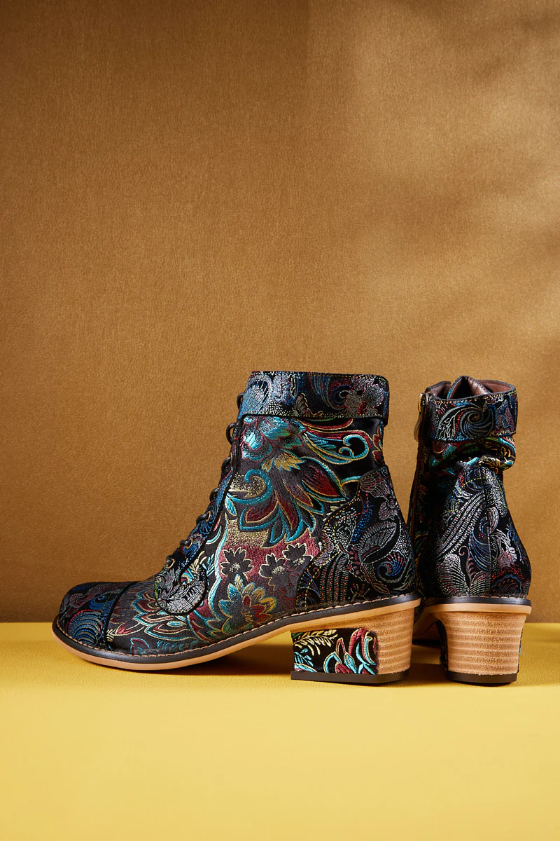 Soffia | Frances Floral Leather Block Heel Ankle Boots - Image 10