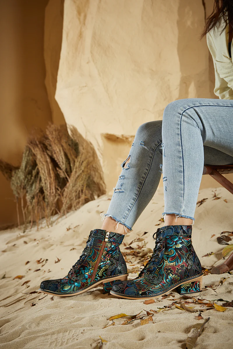 Soffia | Frances Floral Leather Block Heel Ankle Boots - Image 5