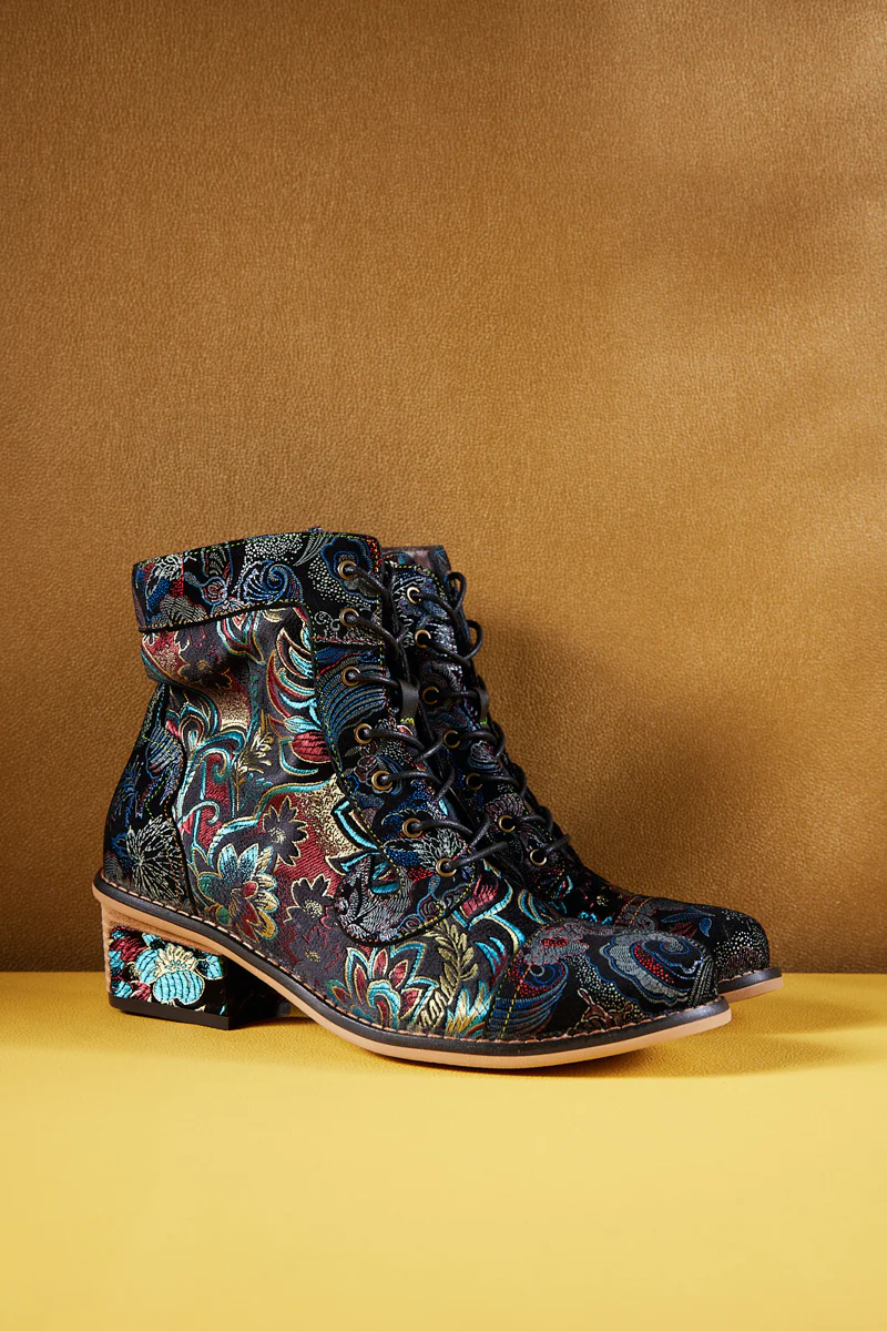 Soffia | Frances Floral Leather Block Heel Ankle Boots - Image 7