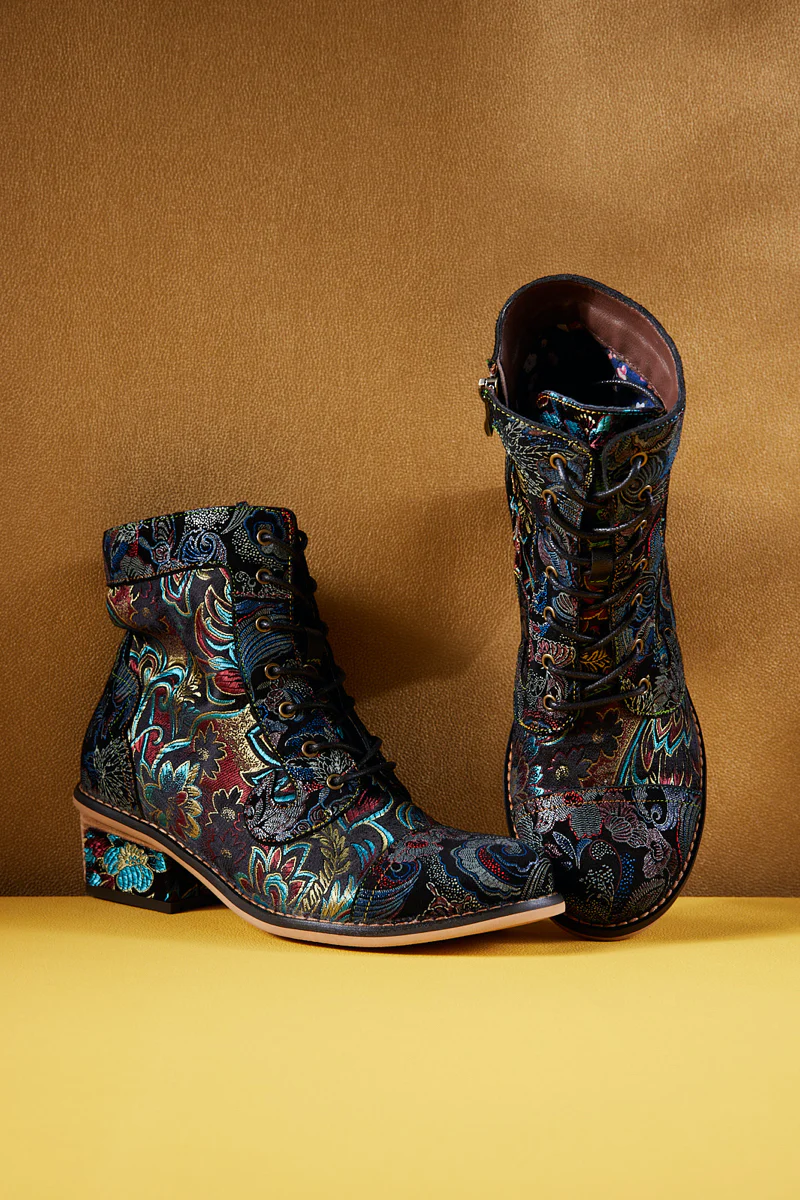 Soffia | Frances Floral Leather Block Heel Ankle Boots - Image 8