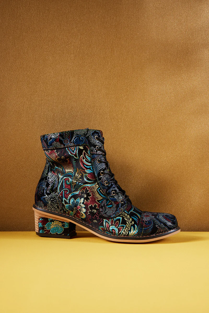 Soffia | Frances Floral Leather Block Heel Ankle Boots - Image 9