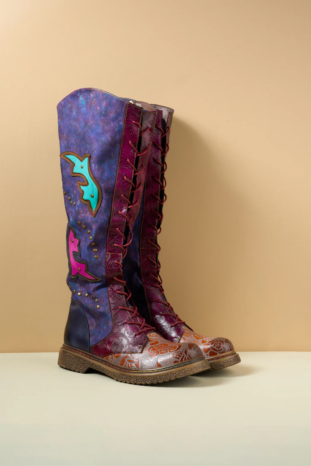Soffia | Full of Whimsy Floral Embossed Leather Knee-High Boots - Image 10