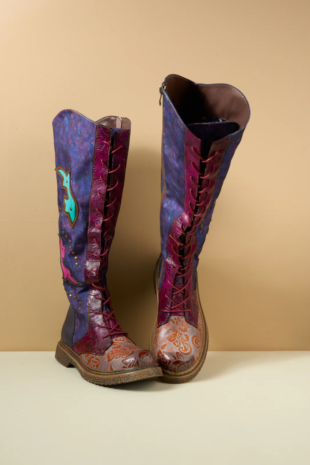 Soffia | Full of Whimsy Floral Embossed Leather Knee-High Boots - Image 11