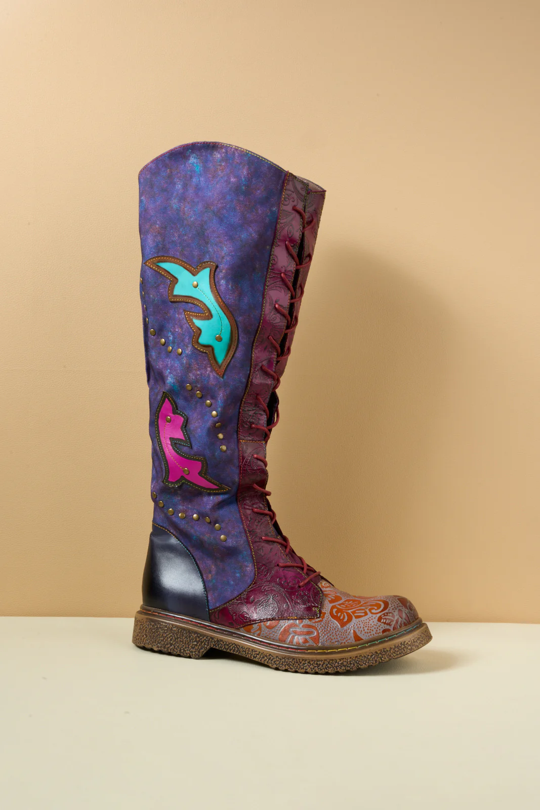 Soffia | Full of Whimsy Floral Embossed Leather Knee-High Boots - Image 12