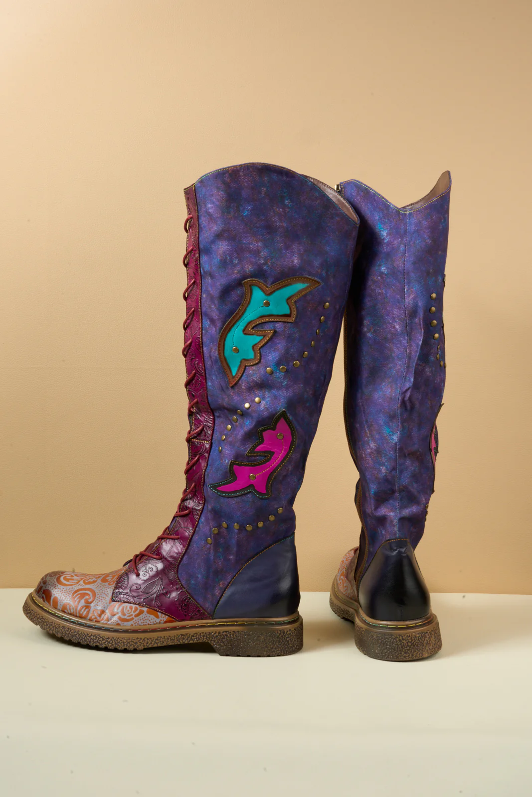 Soffia | Full of Whimsy Floral Embossed Leather Knee-High Boots - Image 13