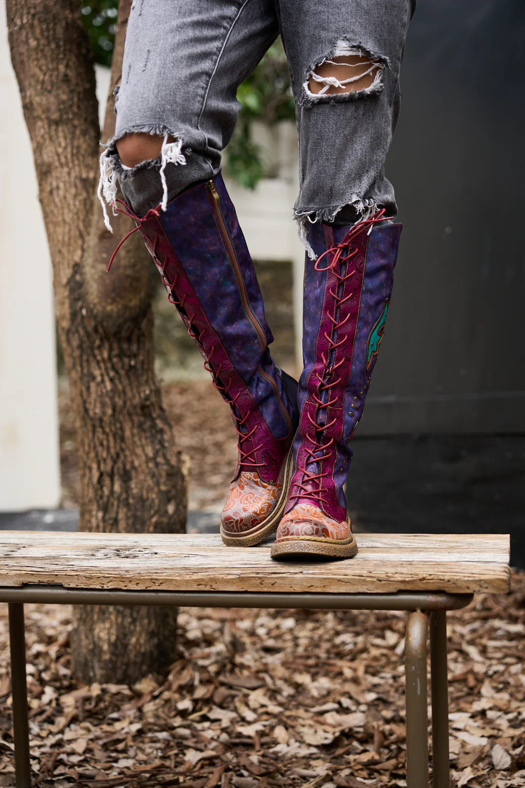 Soffia | Full of Whimsy Floral Embossed Leather Knee-High Boots - Image 2